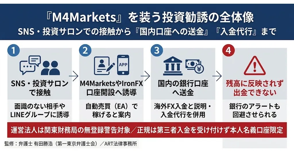 M4Marketsを装う投資詐欺の手口インフォグラフィック