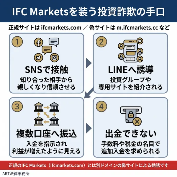 IFC Marketsを装う投資詐欺の手口の流れ