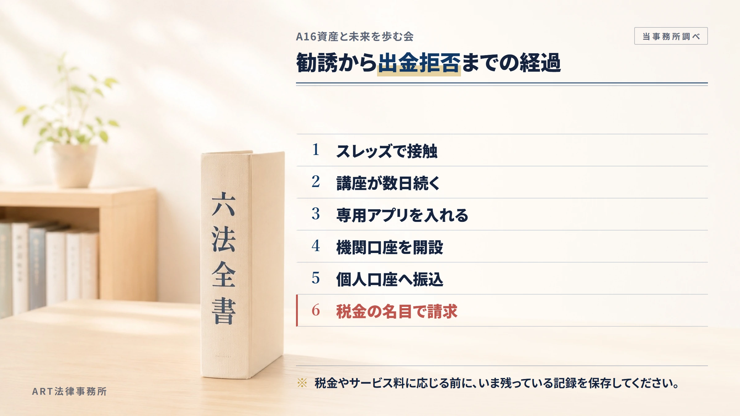 A16資産と未来を歩む会の勧誘から入金までの流れ