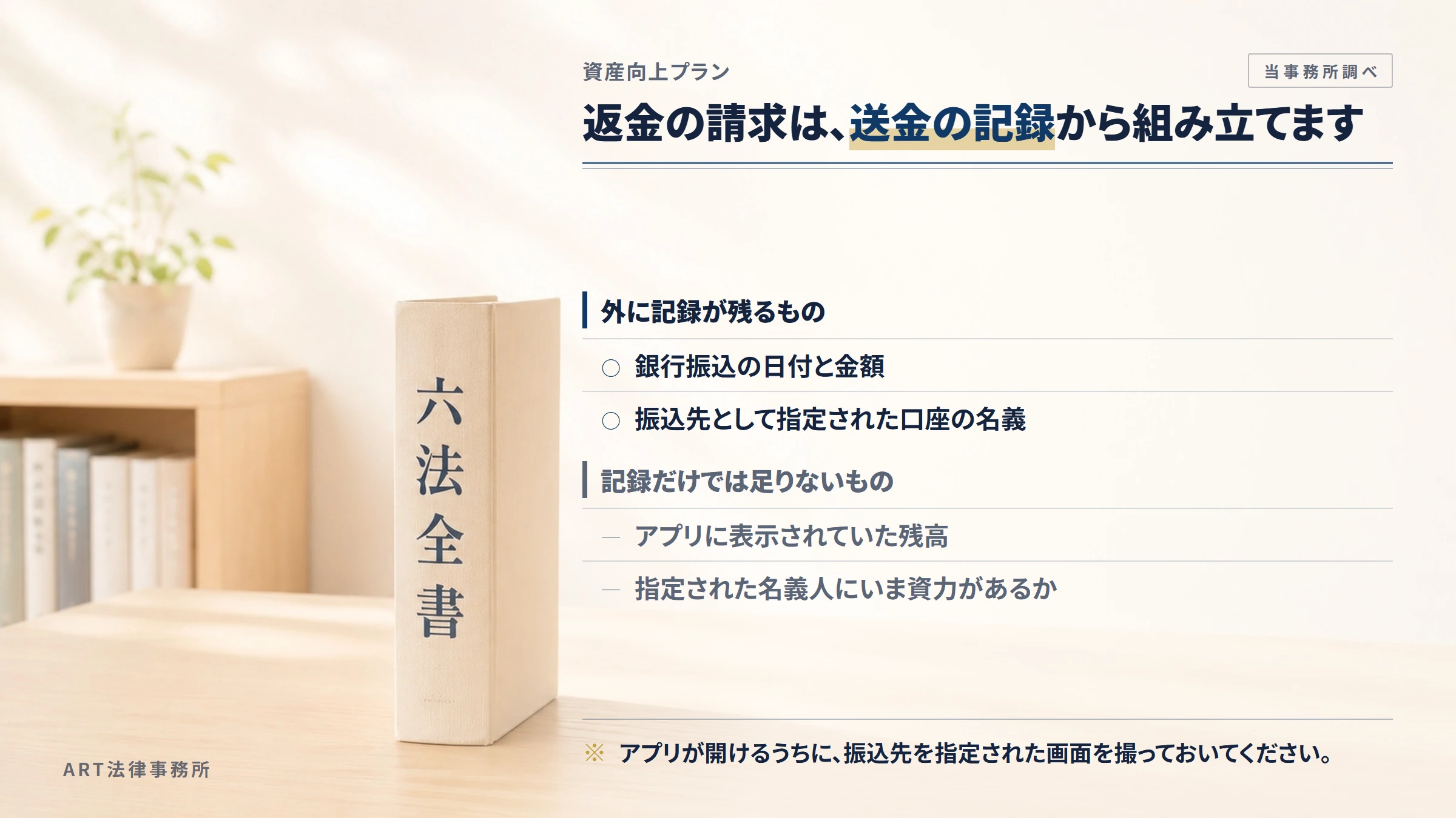 資産向上プランへの返金請求で手がかりになるもの
