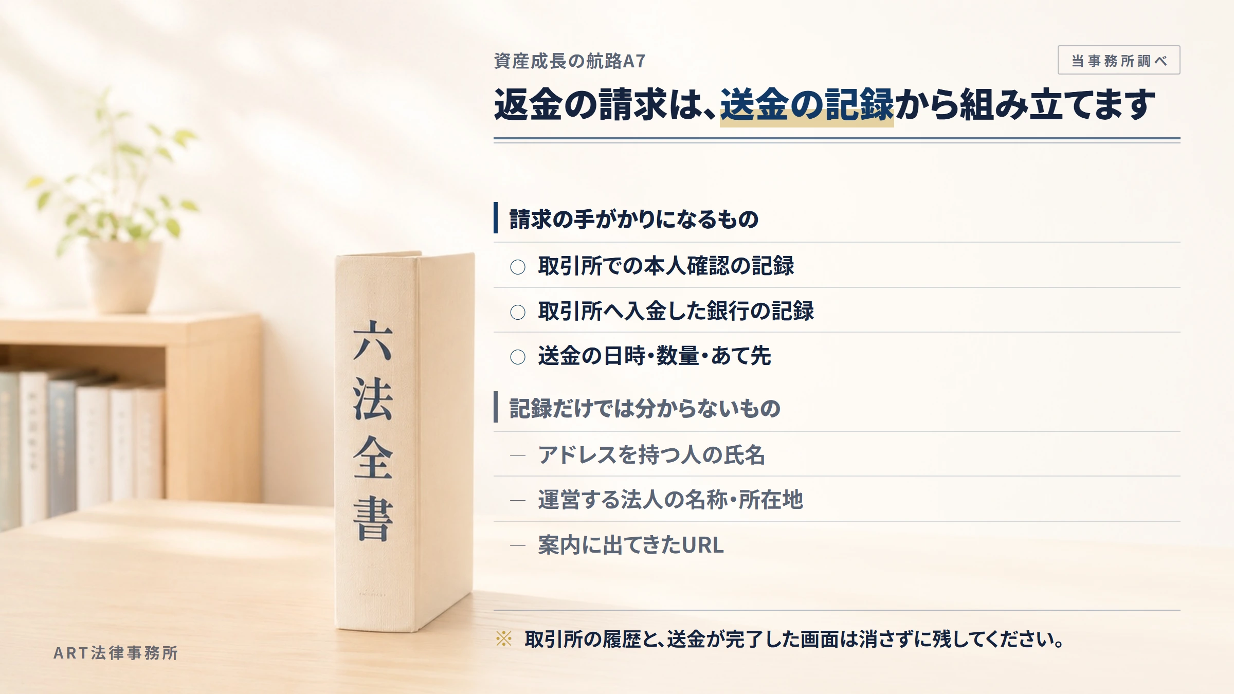 資産成長の航路A7への返金請求で手がかりになるもの