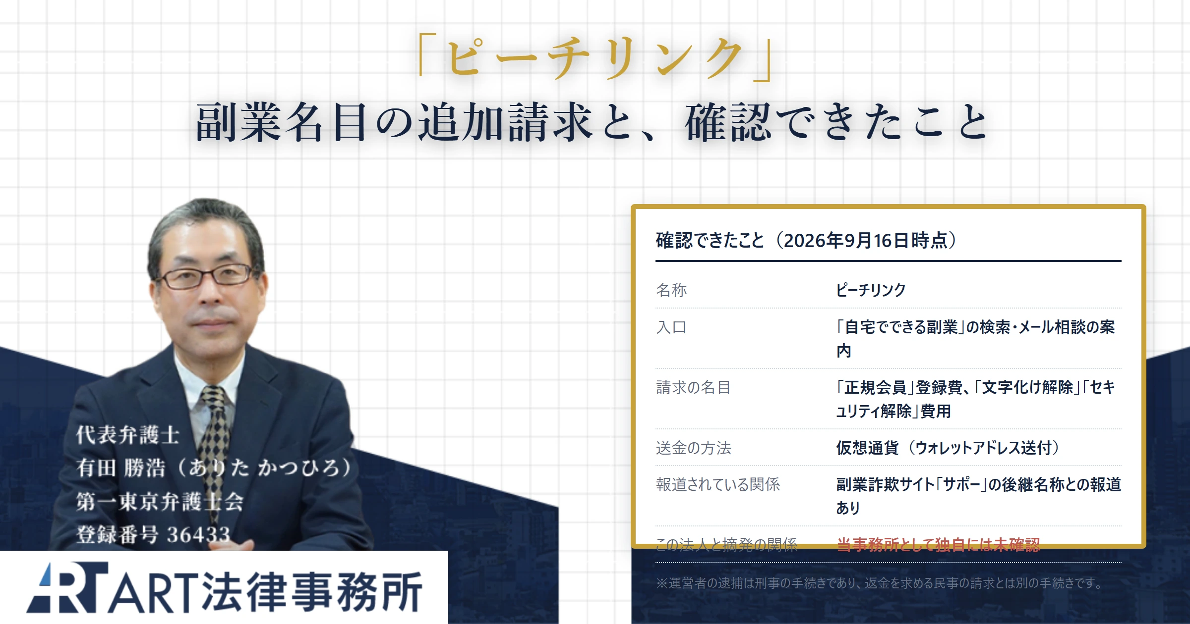 ピーチリンク｜ART法律事務所 の調査記録