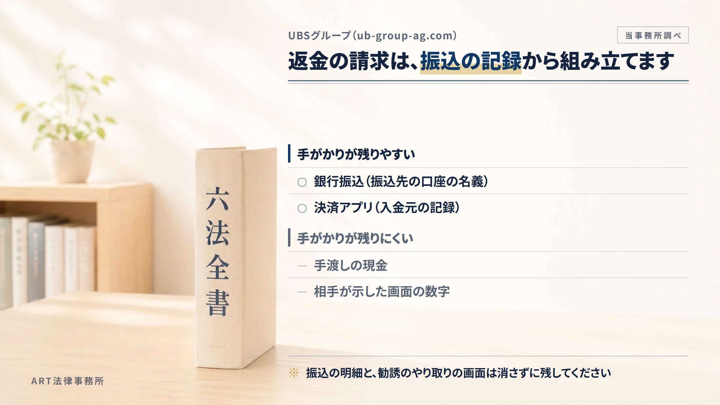 UBSグループ(ub-group-ag.com)への返金請求で手がかりになるもの