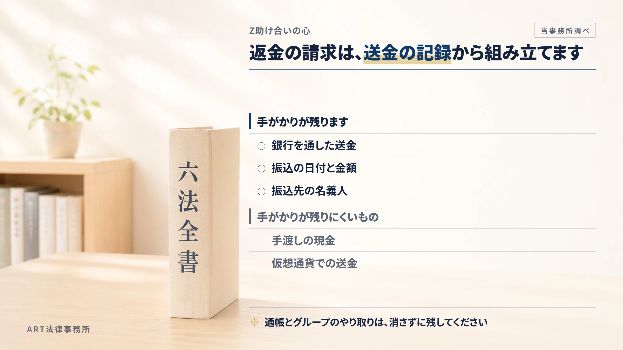 Z助け合いの心への返金請求で手がかりになるもの